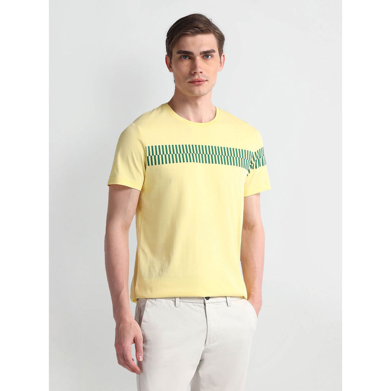 Arrow Sports Yellow Printed Crew Neck T-Shirt (M)