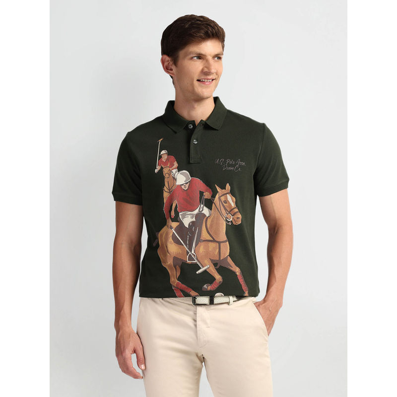 U.S. Polo Assn. Denim Co. Green Graphic Slim Fit Polo T-Shirt (2XL)