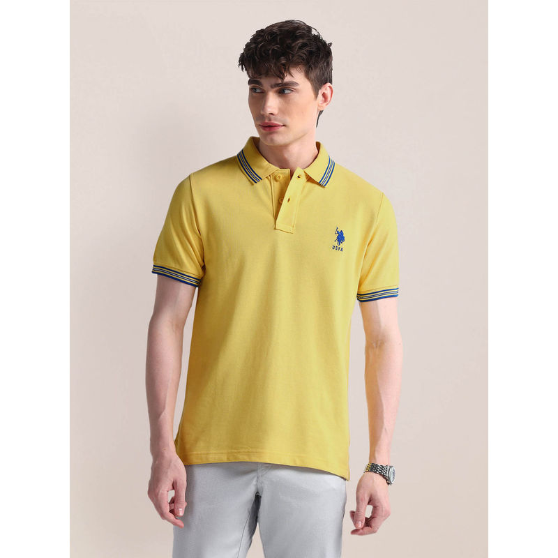 U.S. POLO ASSN. Yellow Slim Fit Half Sleeve Polo T-Shirt (M)
