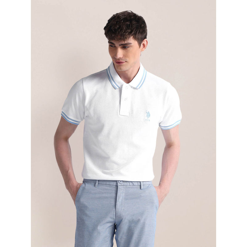 U.S. POLO ASSN. White Slim Fit Half Sleeve Polo T-Shirt (XL)