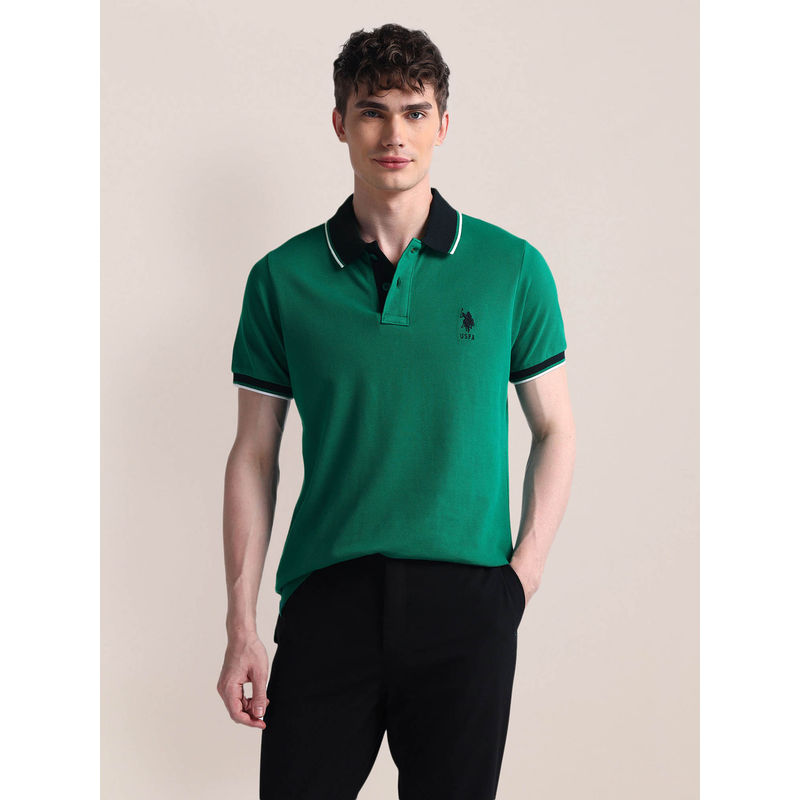 U.S. POLO ASSN. Green Slim Fit Half Sleeve Polo T-Shirt (XL)
