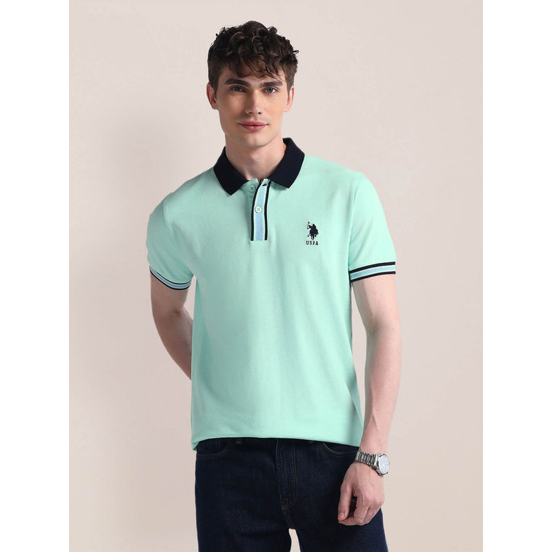 U.S. POLO ASSN. Teal Slim Fit Pure Cotton Polo T-Shirt (M)