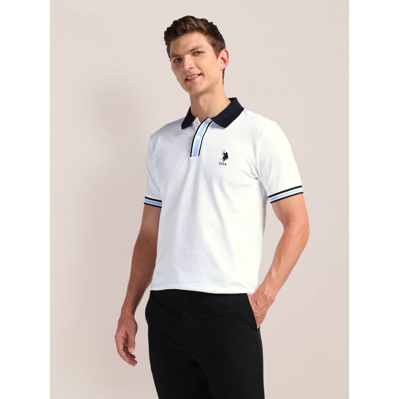 U.S. POLO ASSN. White Solid Slim Fit Polo T-Shirt (S)