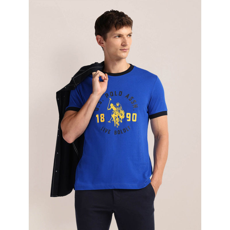 U.S. POLO ASSN. Blue Crew Neck Brand Print T-Shirt (M)