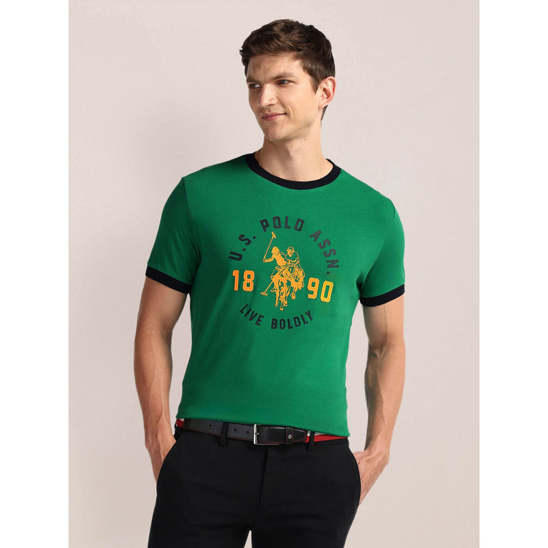 U.S. POLO ASSN. Green Crew Neck Brand Print T-Shirt (L)