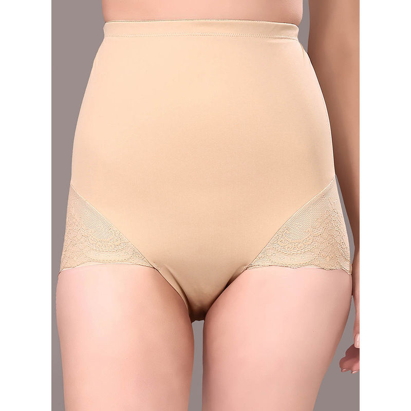 SOIE Women Seamless High Waist Tummy Shaper Bonded Lace Brief (M)