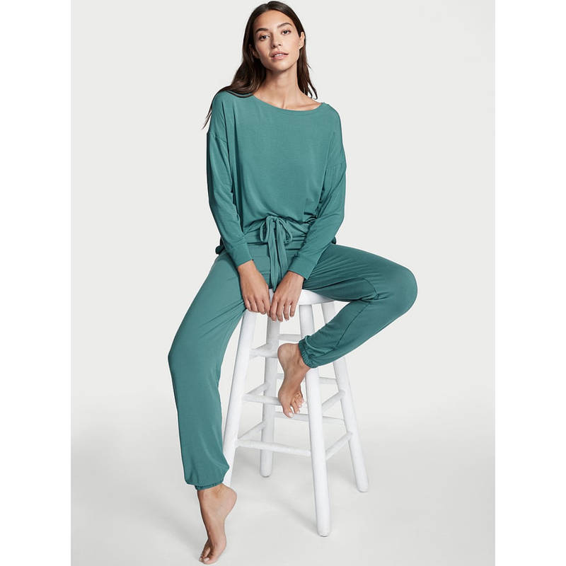 Victoria's Secret Women Green Modal T-Shirt with Joggers (Set of 2) (XS)
