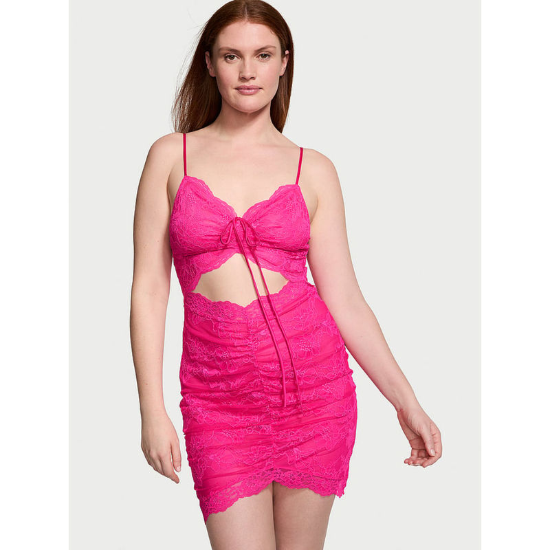 Victoria's Secret Pink Ruched Lace Cutout Mini Babydoll (XS)