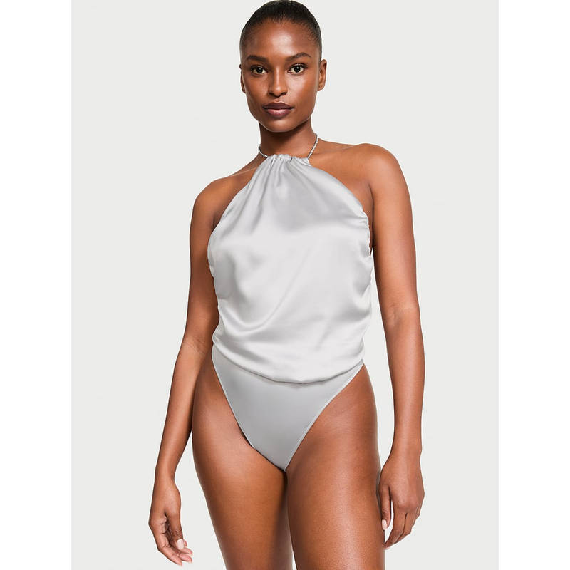 Victoria's Secret Women Grey Very Sexy Twinkle Strap Satin Teddy Bodysuit (XS)