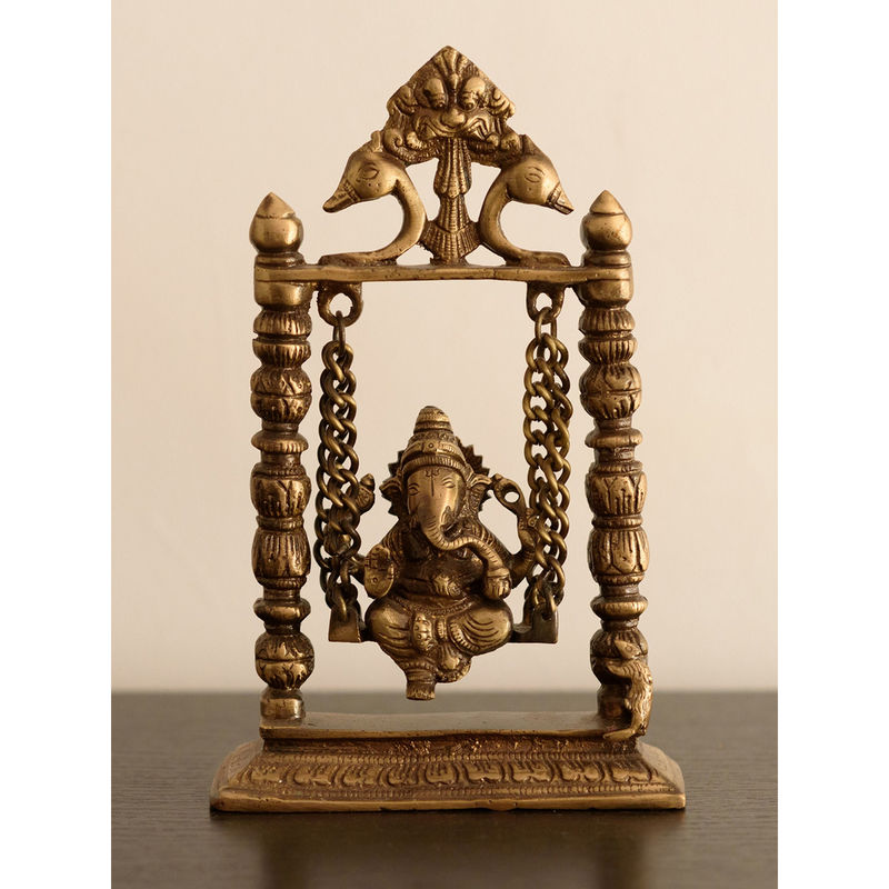 Decorazione Indiana Tradizionale Diya Decorativo In Ottone Con Ganesha