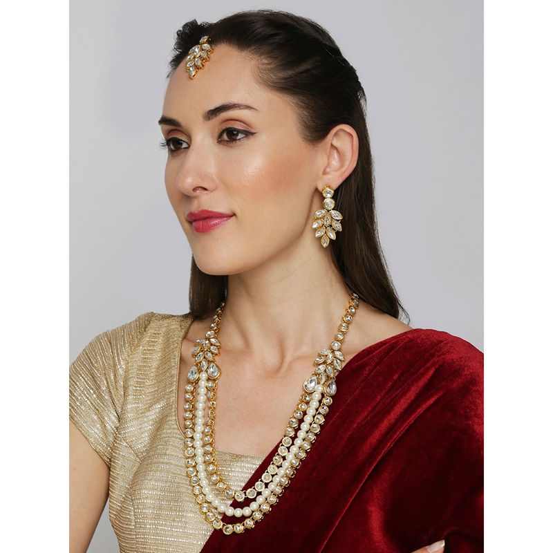 Buy OOMPH Jewellery Gold Kundan Pearl Moti Mala Necklace Set Online