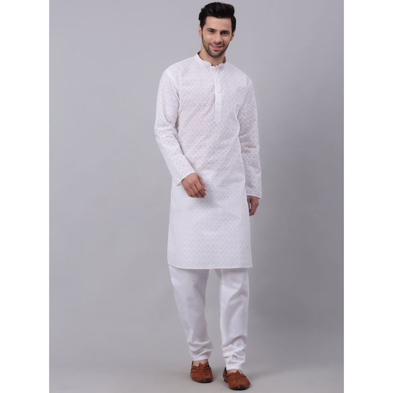 Kraft India Men White Chikankari Cotton Kurta (M)