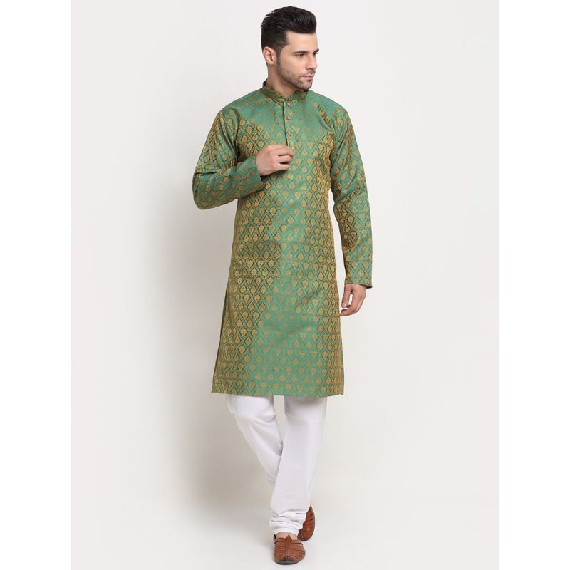 Kraft India Men Jacquard Woven Design Green Kurta (M)