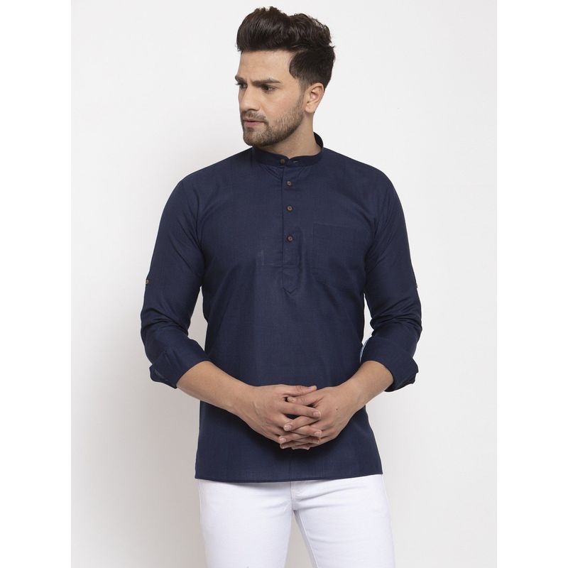 Kraft India Men Navy Blue Solid Short Length Kurta (M)