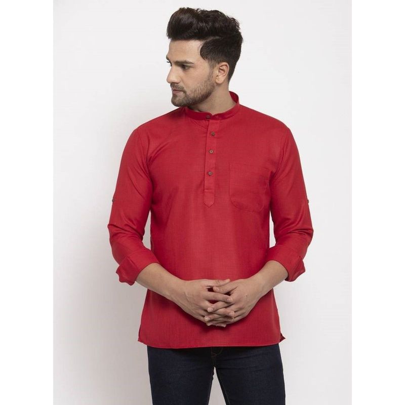 Kraft India Men Red Solid Short Length Kurta (S)