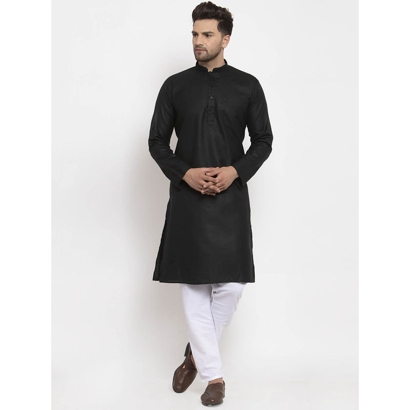 Kraft India Men Black and White Cotton Solid Kurta with Pyjamas (Set of 2) (2XL)