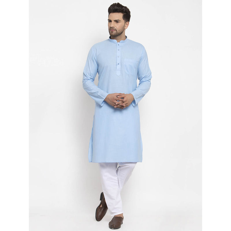 Kraft India Men Blue and White Cotton Solid Kurta with Pyjamas (Set of 2) (2XL)
