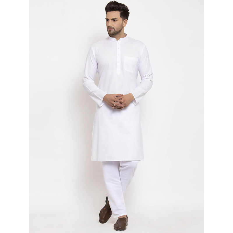 Kraft India Men White Cotton Solid Kurta with Pyjamas (Set of 2) (2XL)