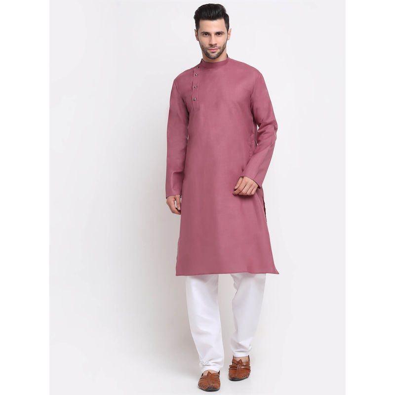 Kraft India Men Cotton Mauve Solid Kurta with Pyjamas (Set of 2) (S)