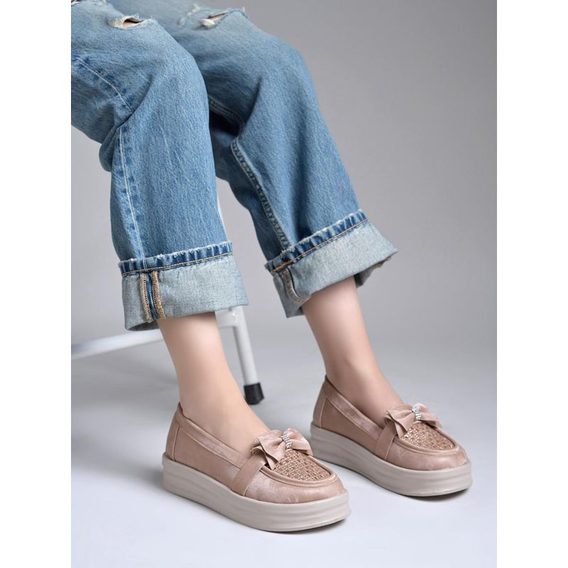 HVNLY by Shoetopia Women Pink Bow Platform Loafers (EURO 36)