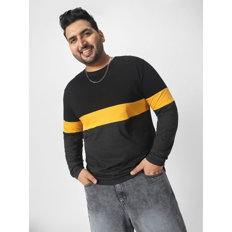 Urbano Plus Men's Black Colo block Regular Fit Full Sleeve Cotton T-Shirt (3XL)