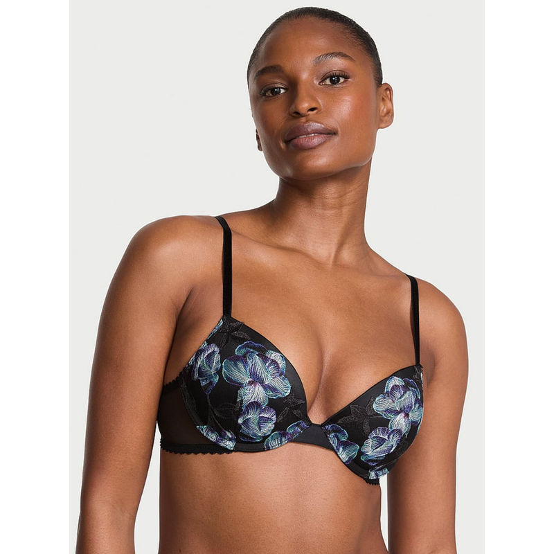 Victoria's Secret Black Very Sexy Electric Orchid Embroidery Push-Up Bra (32C)