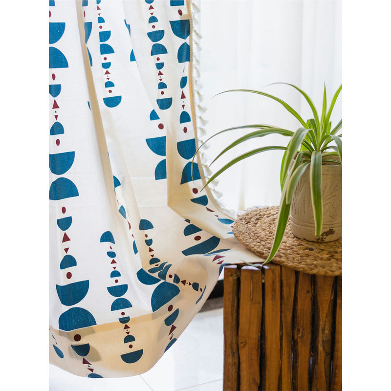 Urban Space Cotton Window Curtains with Eyelets & Tieback 1 Piece Domes Indigo (4X5 Feet)