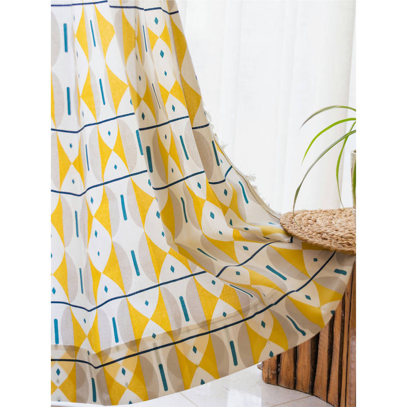 Urban Space Cotton Door Curtains with Eyelets & Tieback 1 Piece Aztec Yellow (7x4 feet)