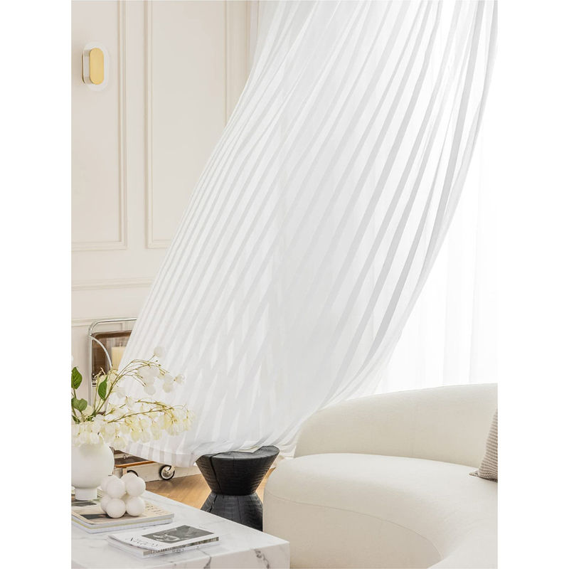 Urban Space Sheer Curtain for Window with Eyelets & Tieback-White Stripes (Set of 2) (4X5 Feet)