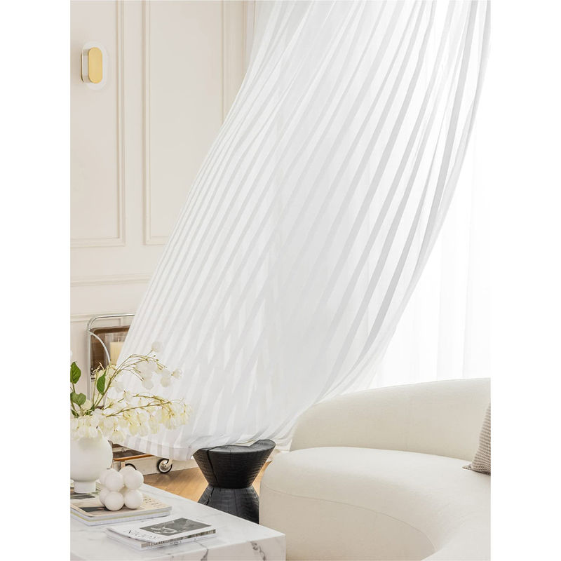 Urban Space Sheer Curtain for Door with Eyelets & Tieback-White Stripes (Set of 2) (7x4 feet)