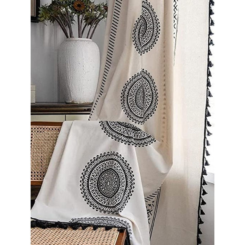 Urban Space Cotton Door Curtains with Eyelets & Tieback 1 Piece Trellis Black (7x4 feet)