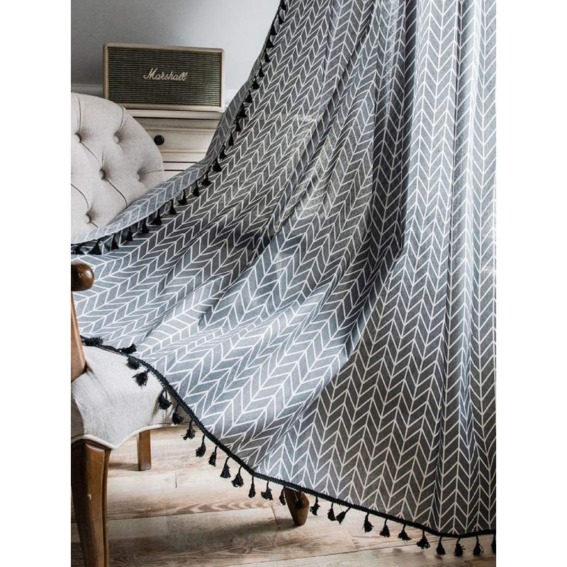 Urban Space Door Curtains with Eyelets & Tieback 1 Piece Herringbone Grey (7x4 feet)