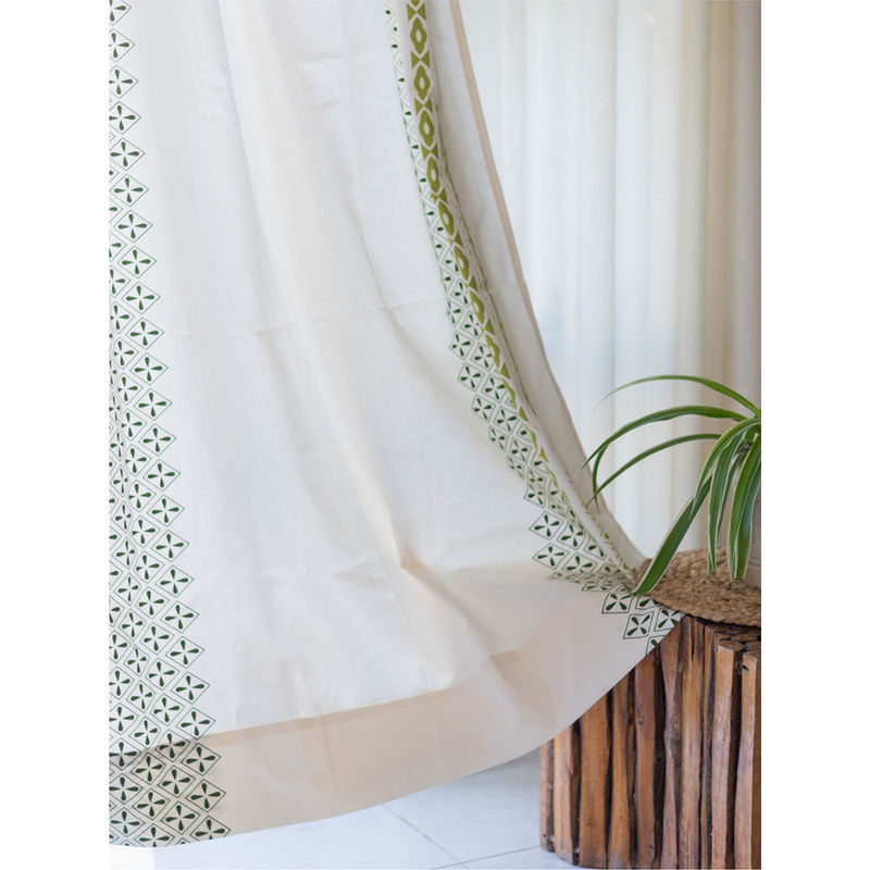 Urban Space Cotton Door Curtains with Eyelets & Tieback-Global Border Green (Set of 2) (7x4 feet)