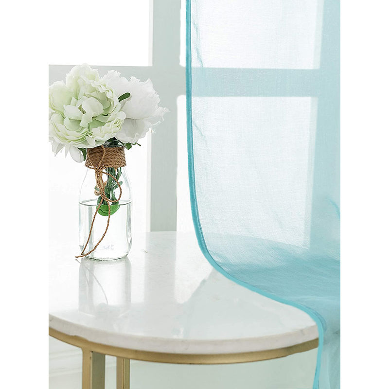 Urban Space Sheer Curtain for Long Door with Eyelets & Tieback-Aqua Blue (Set of 2) (4X8 Feet)