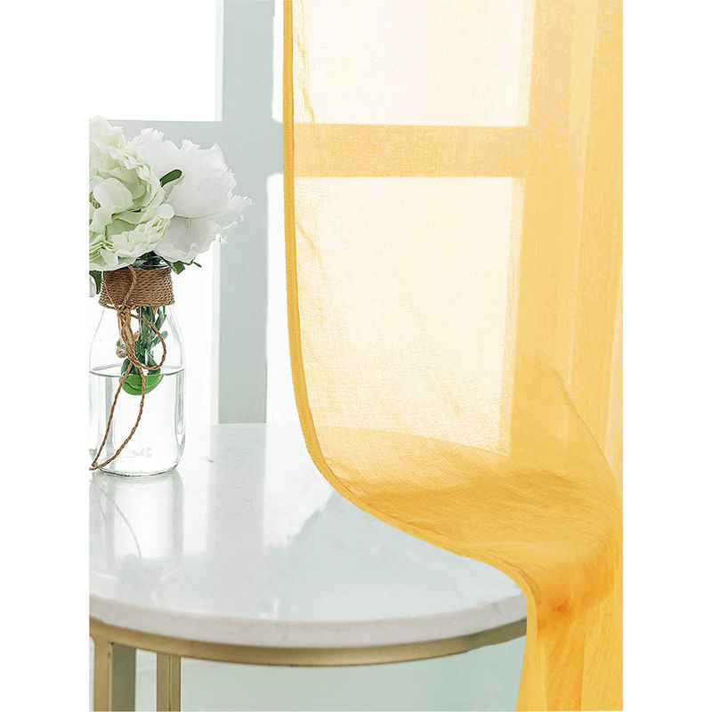 Urban Space Sheer Curtain for Window with Eyelets & Tieback-Yellow (Set of 2) (4X5 Feet)