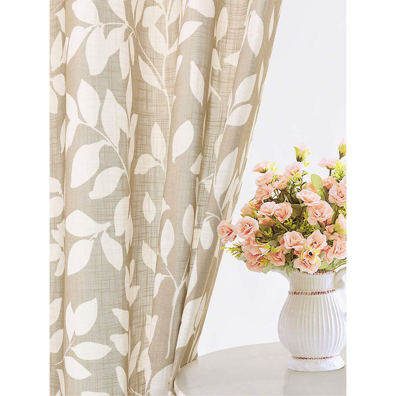 Urban Space Sheer Curtain for Long Door with Eyelets & Tieback-Leaf Grey (Set of 2) (4X8 Feet)