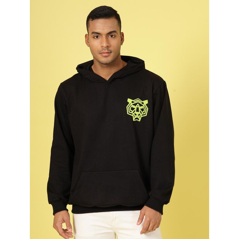 RIGO Men Black Fleece Oversized Printed Hoodie (L)