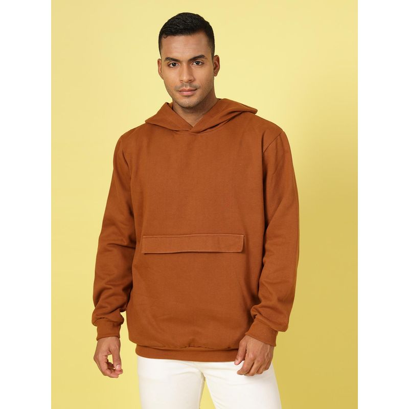 RIGO Men Brown Fleece Oversized Printed Hoodie (XL)