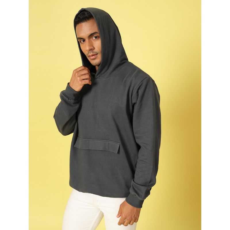 RIGO Men Dark Grey Fleece Oversized Printed Hoodie (M)
