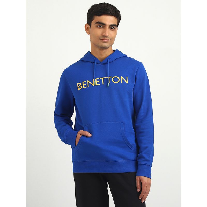 United Colors of Benetton Men Printed Hooded Sweatshirt Blue (M)