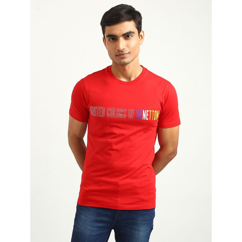 United Colors of Benetton Men Printed Round Neck T-Shirt Red (L)