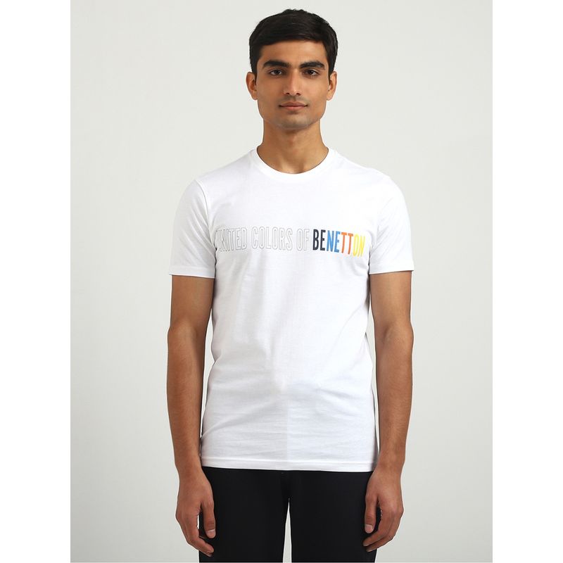 United Colors of Benetton Men Printed Round Neck T-Shirt White (S)