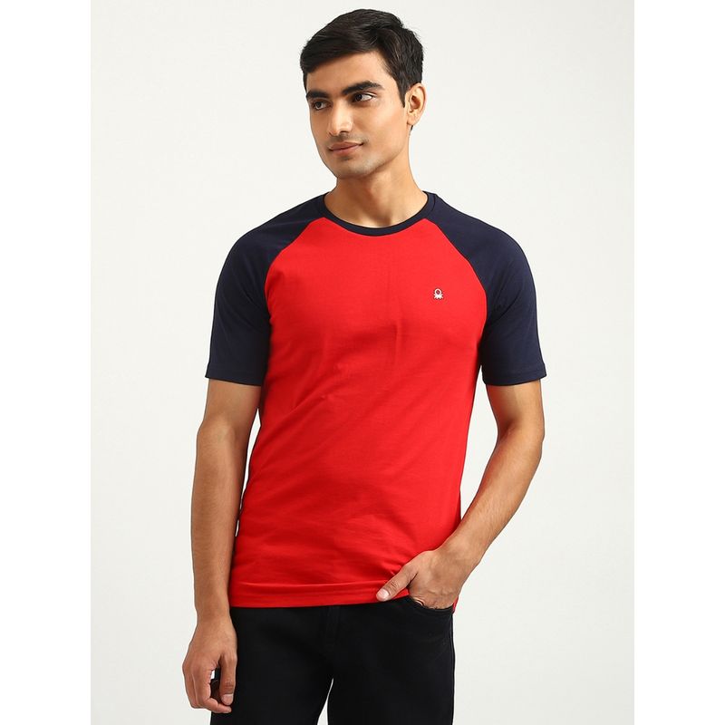 United Colors of Benetton Men Colorblock Round Neck T-Shirt Red (S)