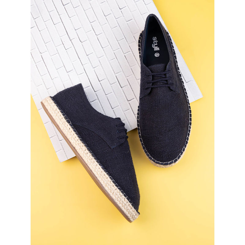 Styli Men Navy Blue Low Ankle Lace Up Knitted Canvas Shoes (EURO 41)