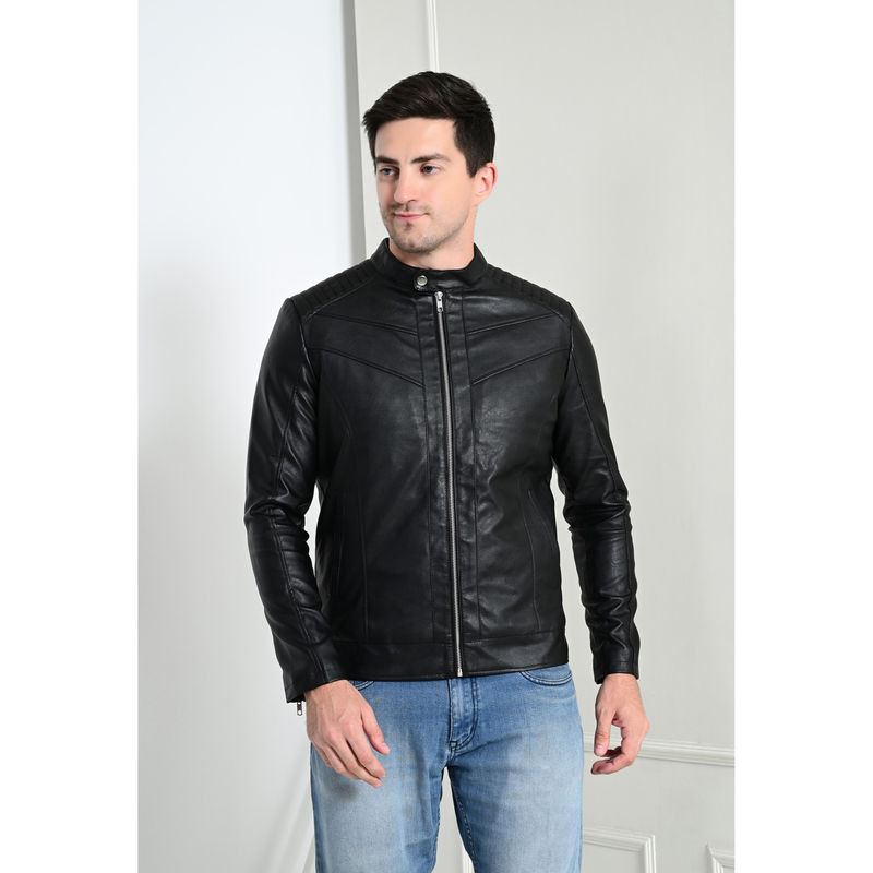 TBOJ Men Solid Leather Jacket - Black (XS)