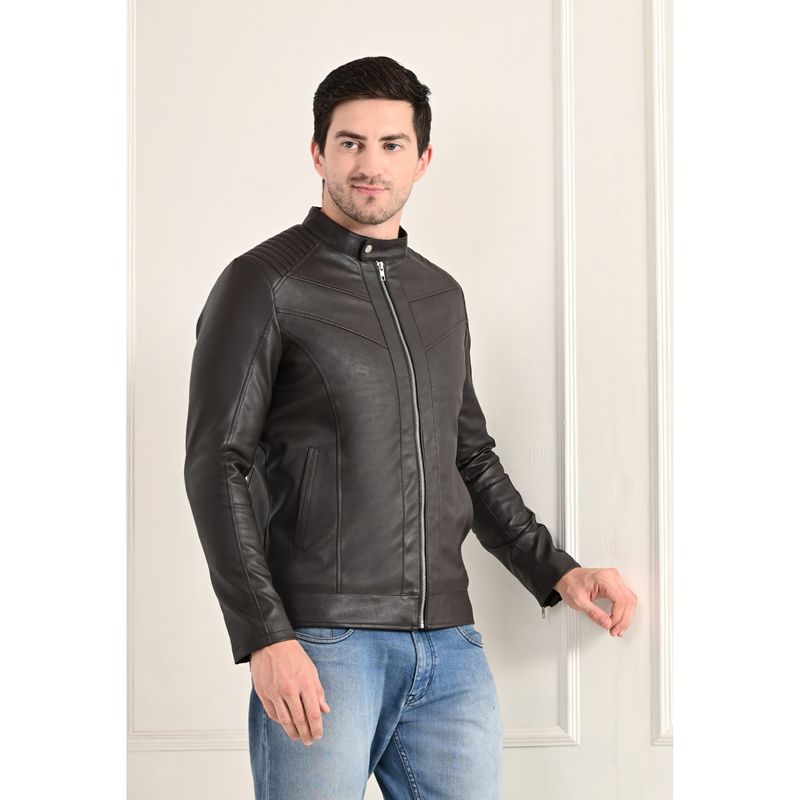 TBOJ Men Solid Leather Jacket - Brown (S)
