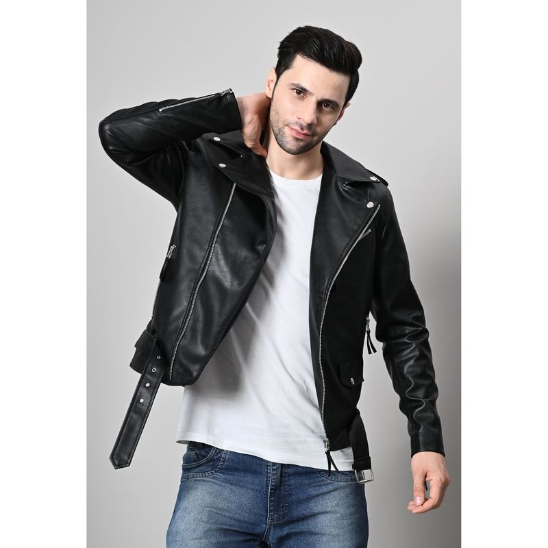 TBOJ Men Solid Leather Jacket - Black (M)