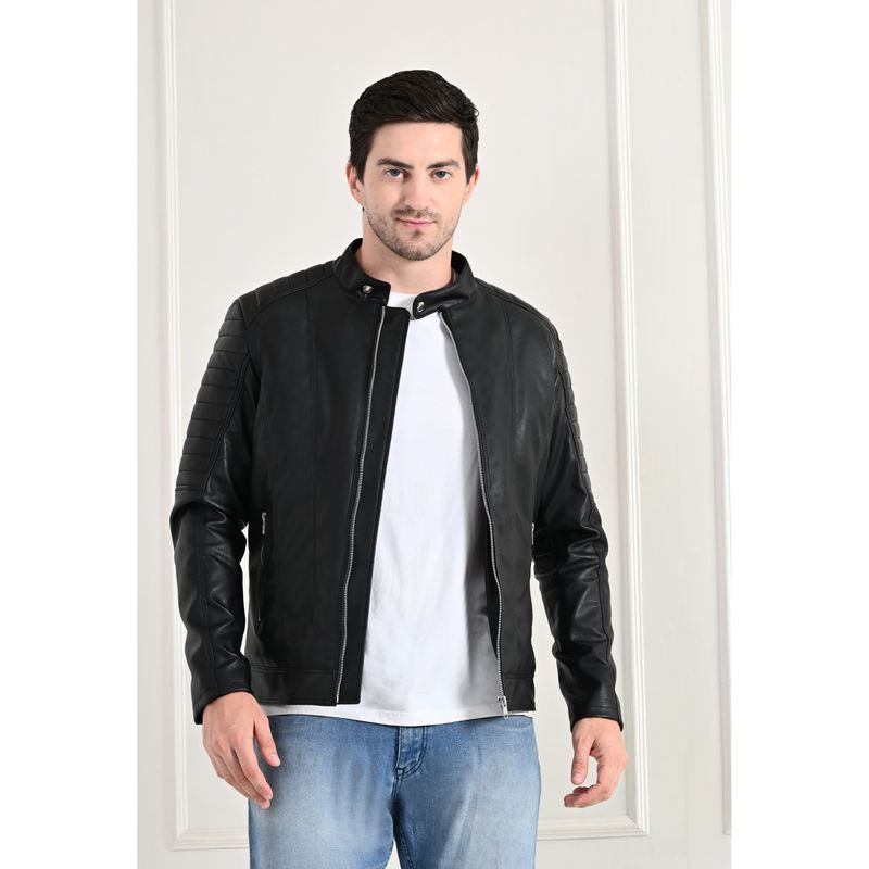 TBOJ Men Solid Leather Jacket - Black (L)