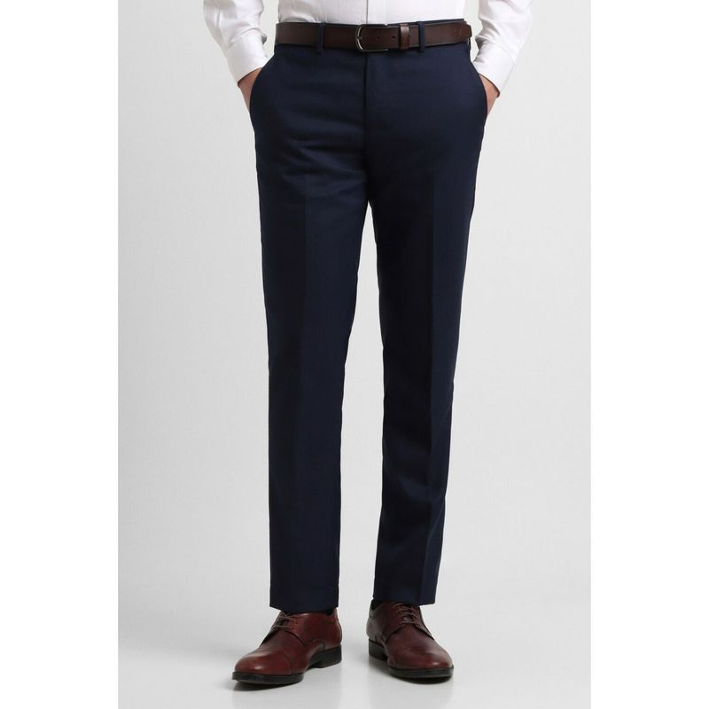 Allen Solly Men Navy Slim Fit Solid Formal Trousers (34)