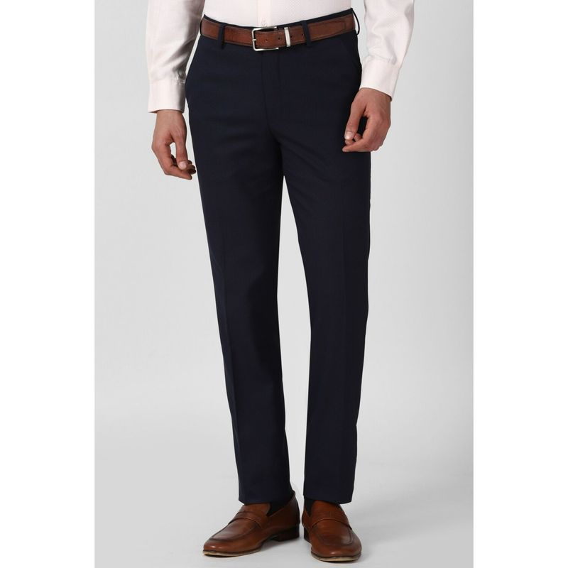 Peter England Men Navy Solid Slim Fit Formal Trousers (30)